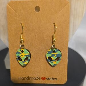 Handmade Alien Design Earrings - Camo Coloring